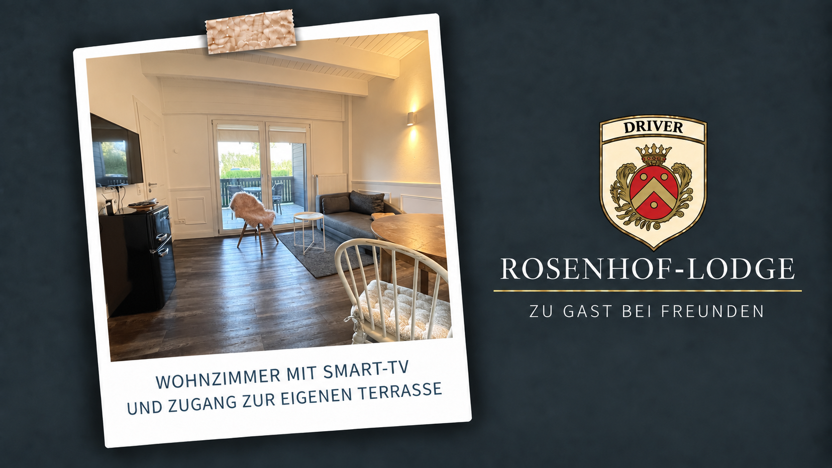 WHITE Garden Suite – Wohnzimmer mit Smart-TV und Zugang zur eigenen Terrasse